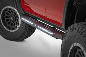 Ford Bronco Running Boards - Rough Country - AC2, Cab-Length, Integrated LED - Black; Amber/White LED - '21-'25